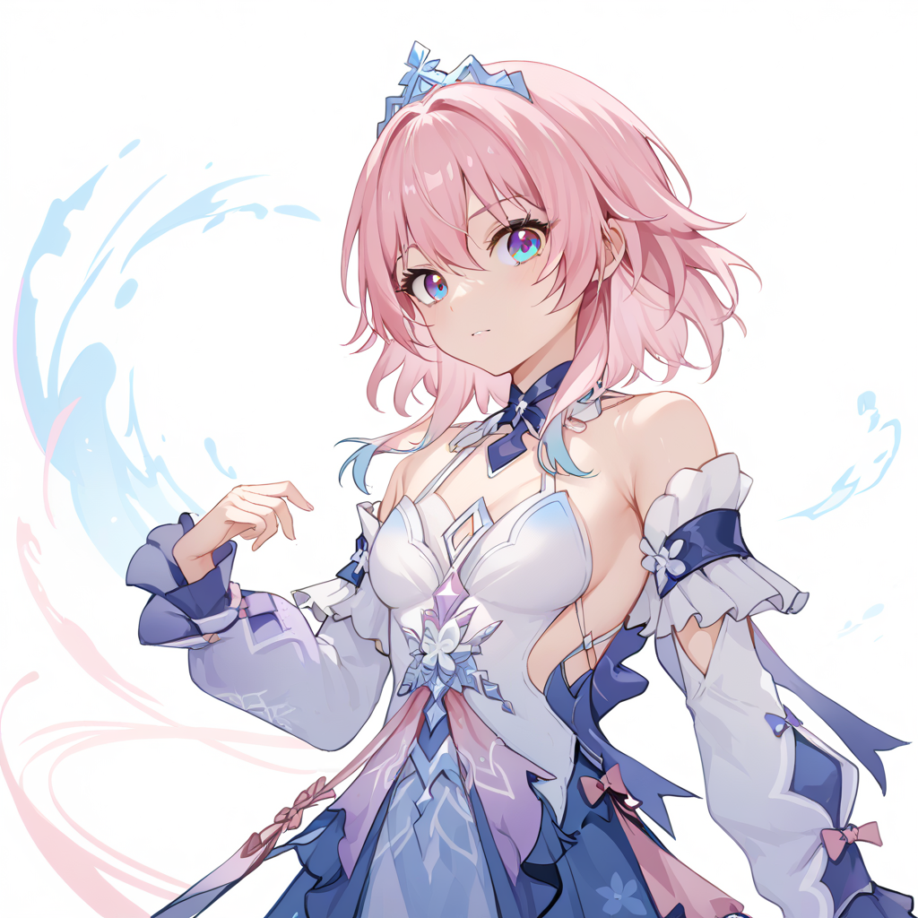 score_9, score_8_up, score_7_up, simple background,
1girl, march7thdress, pink hair, bare shoulders, detached sleeves, 
<lora:march7th_dress_pony_v2:1>