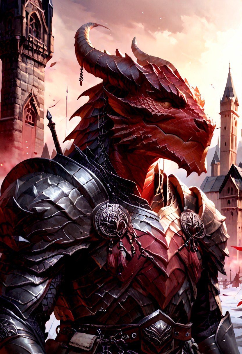 score_9, score_8_up, 8, score_7_up, score_6_up, solo,  massive dragonborn with strong armor, red scale dragonborn, in the cathedral , dutch angle, scale mail armor, 40 year old, FFAOR, dungeons and dragons,