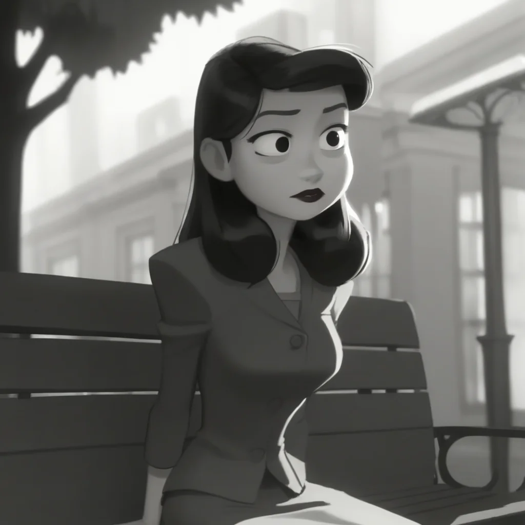 score_9_up, score_8_up, BREAK, MegGirl, monochrome, greyscale, 1girl, solo, long hair, black eyes, lipstick, suit, long skirt, <lora:MegPapermanGirl_WaltDisneyShortFilm_Leaf1-000010:1>, sitting on bench, park, arms at sides,