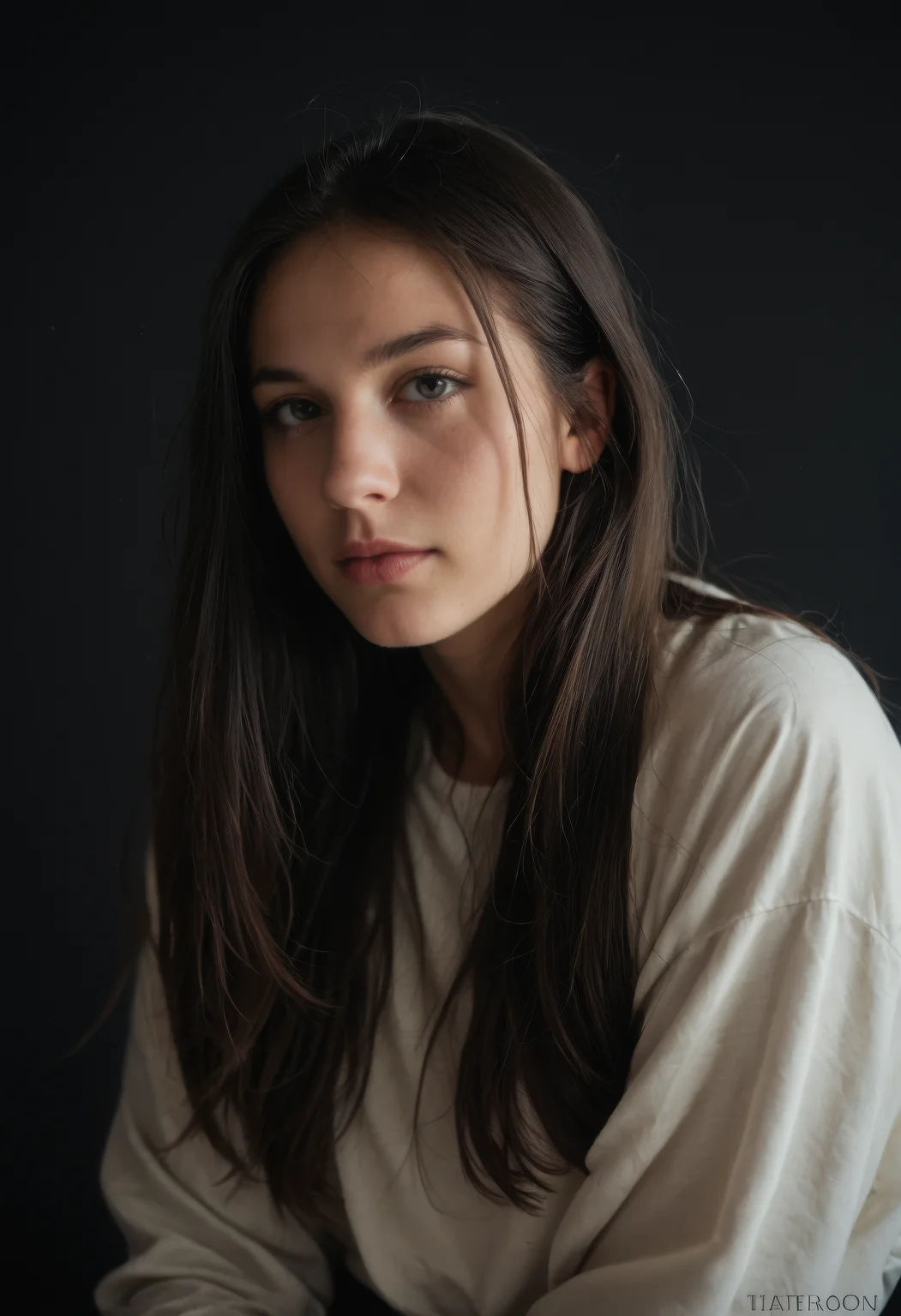 nighttime, solo, 1girl, long hair, black background, black hair, score_9, score_8_up, score_7_up, (masterpiece, best quality, ultra-detailed, realistic) <lora:pony_nighttime:1>