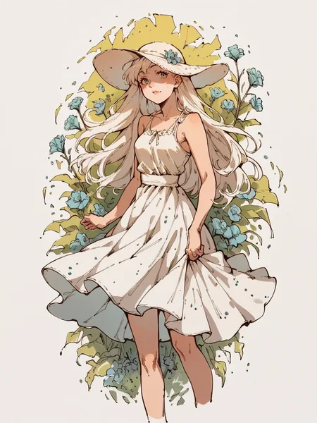 <lora:sk3tchw4t3rXLP2:1> sk3tchw4t3r, 1girl, long hair, sundress, flowers, score_9. score_8_up, score_7_up, score_6_up, score_5_up, score_4_up,