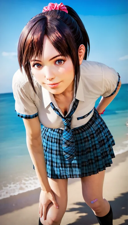 score_9,score_8_up,score_7_up,
<lora:miiyamotoHikari>,miiyamotohikari,1girl,solo,
vignetting,blurry background,
realistic,black hair,ponytail,bangs,scrunchie,pink scrunchie,
brown eyes,
school uniform,white shirt,skirt,pleated skirt,plaid skirt,blue plaid skirt,necktie,plaid necktie,blue plaid necktie,wristband,red wristband,kneehighs,black kneehighs,bandaid on knee,
looking at viewer,smile,lips,
medium breasts,thick thighs,best hips,
outdoors,sea,street,
upper body,portrait,face focus,