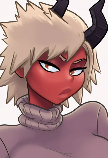 1girl, solo, bakugou mitsuki, red skin, demon girl, demon horns, looking at viewer, turtleneck sweater, white background, portrait,
masterpiece, best quality, <lora:demondeals-guy90-Illust-Lycorisv1:1> ddemon