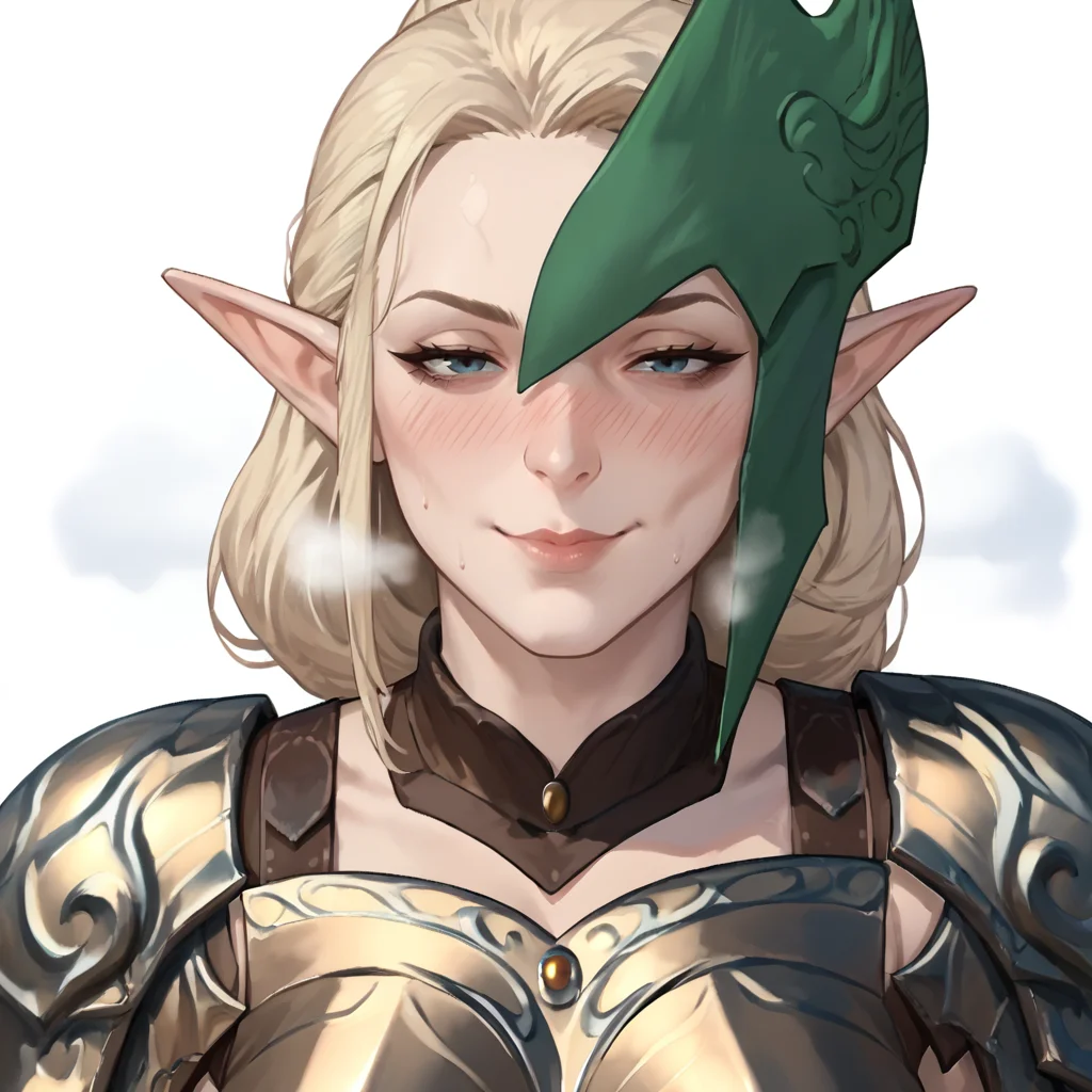 score_9, score_8_up, score_7_up, source_anime, rating_explicit, expressiveh, blank white background,
GladeCaptain, pointy ears, armor, helmet, mature woman, voluptuous,
looking at viewer, blush, seductive smile, lidded eyes, heavy breathing,
<lora:Expressive_H:1> <lora:GladeCaptain_PonyXL:1>