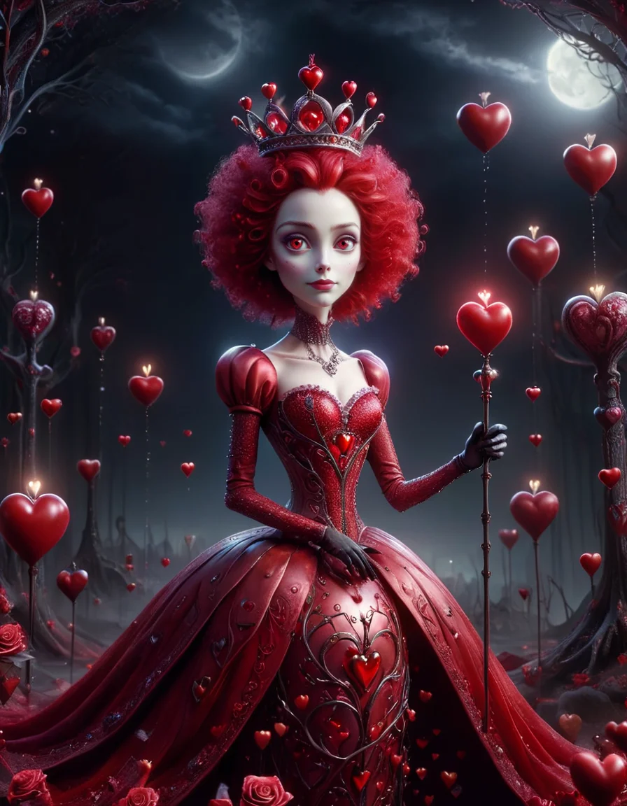 by tim burton, red queen fictional character, fantasy novel, made of ral-vltne <lora:ral-vltne-sdxl:1>