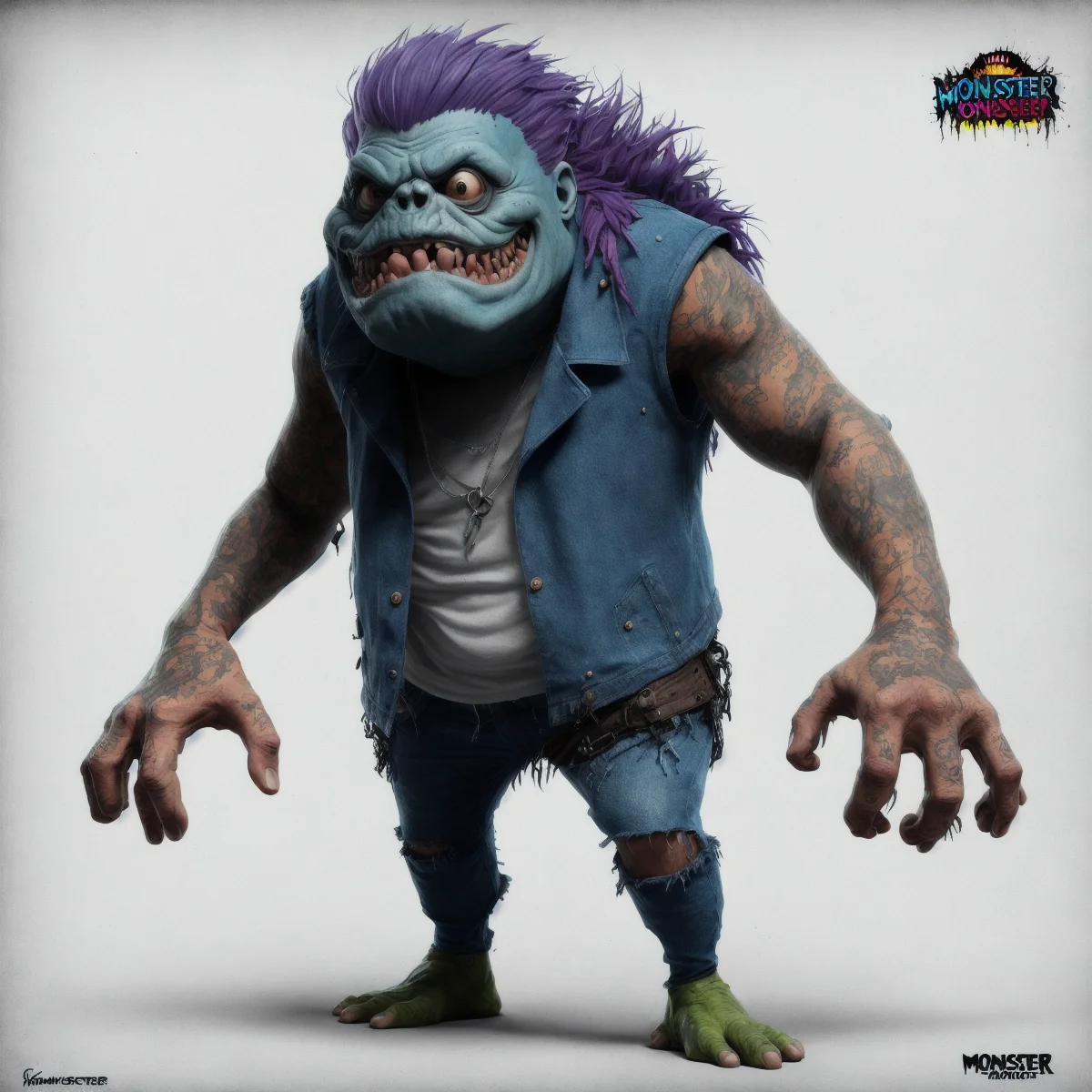 Fantz cartoon monster|(troll:0.3) design, ultra detailed, random colors, punk hair, and punk costume, <lora:Small_Mostersv2:0.4> <lora:Creature_Design2_V1:0.4>