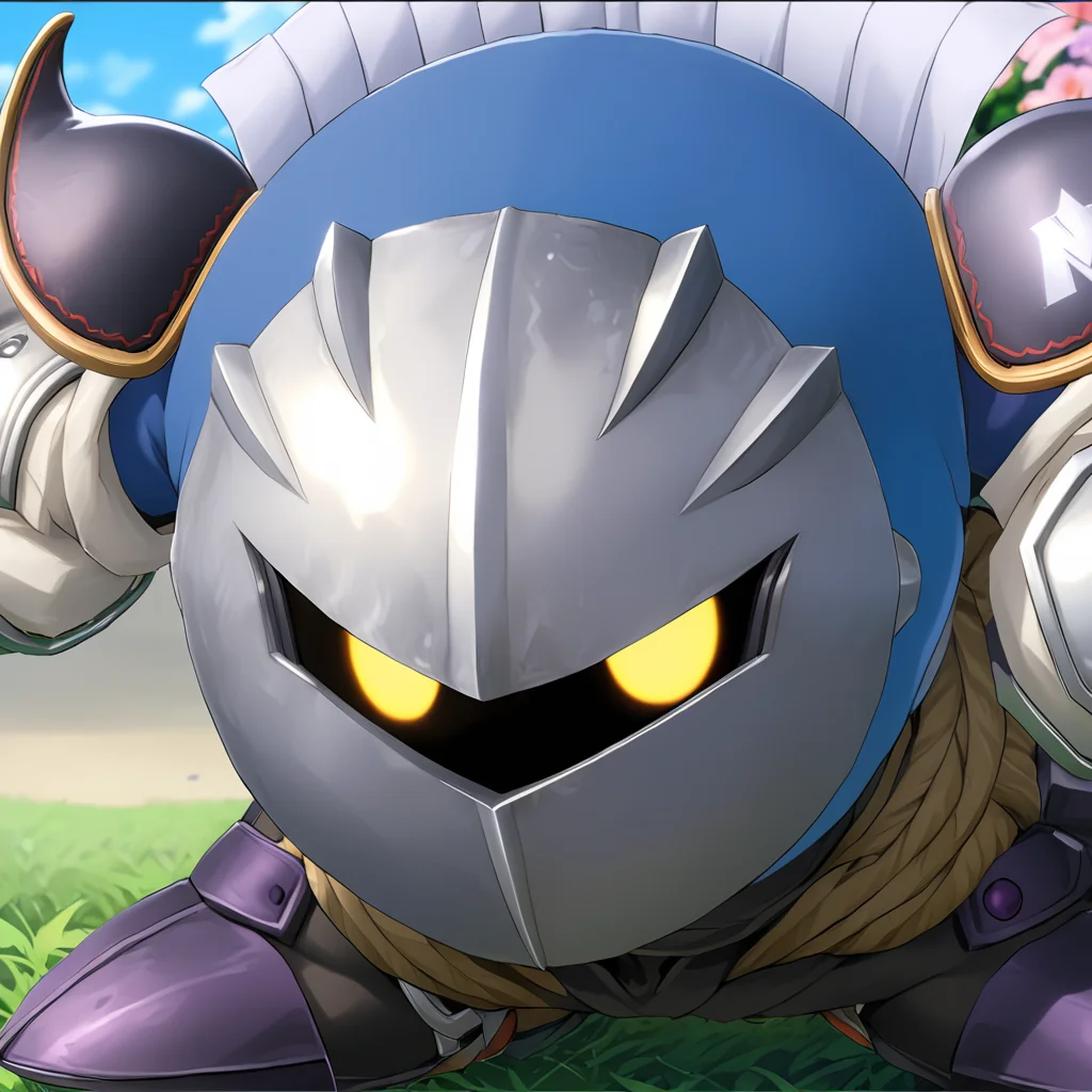 MetaknightXL, mask, eyes <lora:MetaknightXL:1>, (anime, masterpiece, intricate:1.3), (best quality, hires textures, high detail:1.2), (4k),(incredibly detailed:1.4),UHD, 8K, ultra detailed