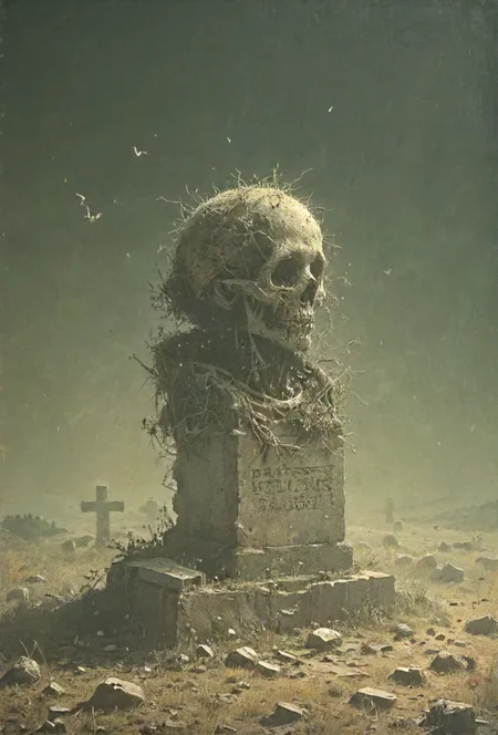 book cover title "Reusing Old Graves", detailed, 8k, <lora:cinexart:0.5>, <lora:wizards_vintage_romance:0.6>, <lora:Harrlogos_v1.1:0.8>, <lora:tbh102-sdxl:0.4> <lora:sdxl:0.8> ascii_art <lora:- SDXL - sqrhmmr _Square-Hammer_Style_V1.0:0.4>