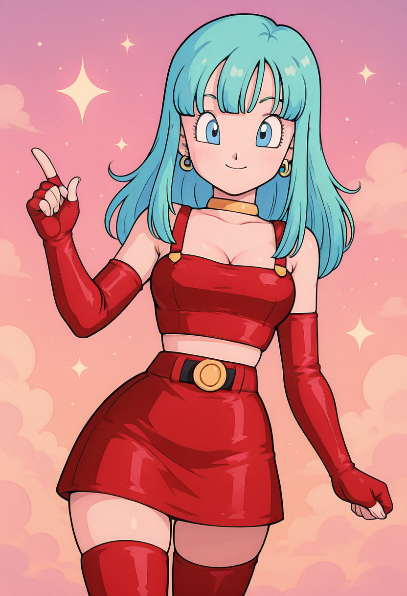 masterpiece, best quality, solo, curvy, beautiful eyes, narrow waist, wide hips, 1girl, solo, smile, looking at viewer, dynamic angle, large breasts,  zzbdbgt, blue eyes, aqua hair, long hair,  red crop top, red skirt, red thighhighs, red elbow gloves,   ,<lora:BraDBIXL_v2:1.0>,    , solo, looking at viewer, smile, k4w4iim1r41, cute outfit, pastel, <lora:KawaiiMirai_IXL:1.0>,