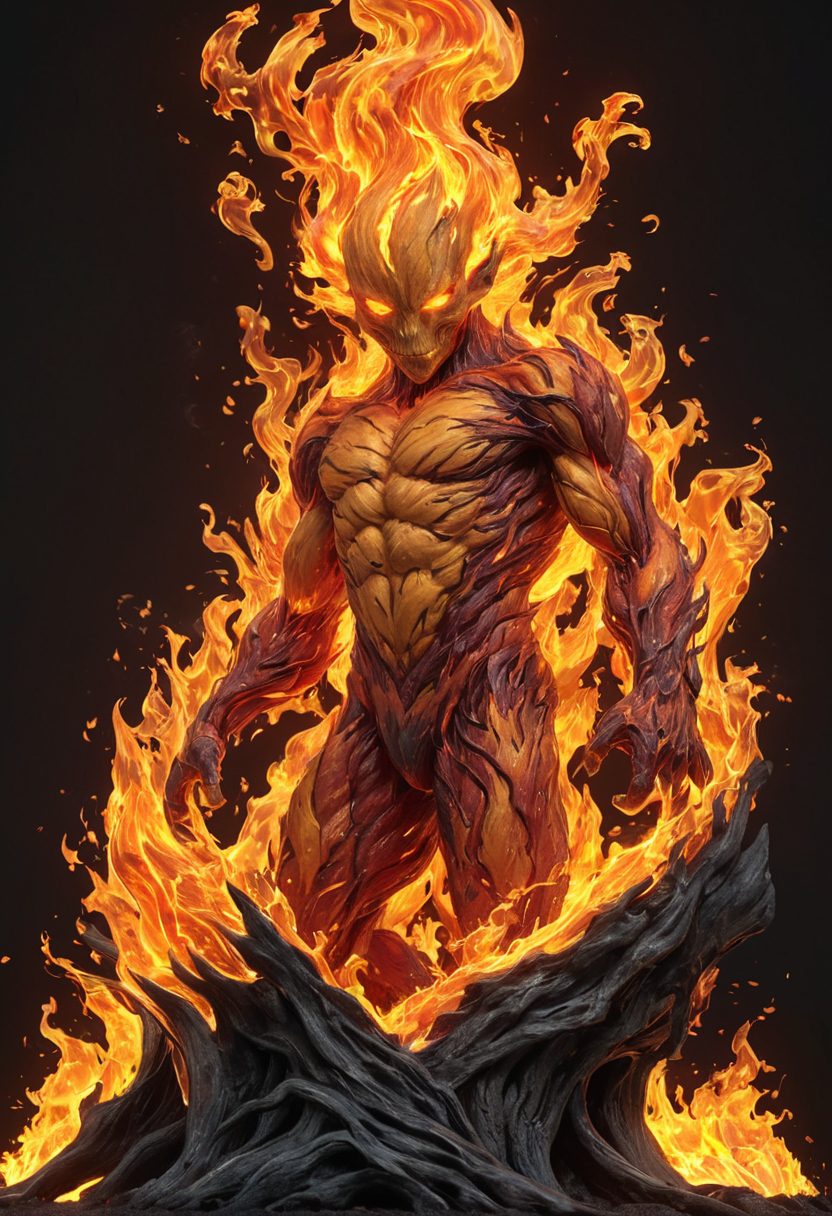 <lora:artfullyEXTRAVAGANZA_SDXL_V1:1>, artxtrvgnz, fire elemental, detailed, uhd, 8k
