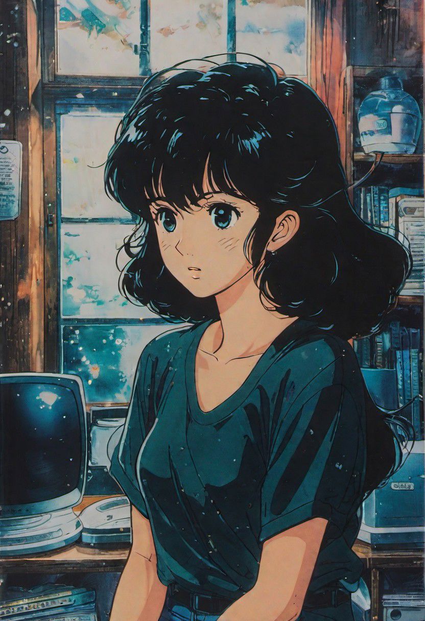 Kyoko  Otonashi in her room,<lora:Vintage_Anime:0.8>,    highly detailed,   8k,   sharp,  professional, clear,   high contrast, high saturated, , vivid deep blacks, crystal clear, high res