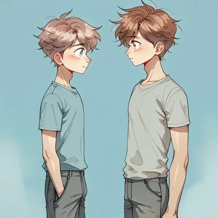 (Pencil_Sketch:1.2, messy lines, greyscale, traditional media, sketch), unfinished, hatching (texture), ((two friends comparing who is taller)), ((tall man comparing height with a skinny twink)), ((tall man and short man)), ((height difference)), ((size difference)),2boys, ((young face), (skinny twink), ((shorter twink)), clothed, 2boys waring boy clothes, (young faces), ((2.3 meters vs 1.7 meters of height)) ,skinny boy, medium hair, brown hair,