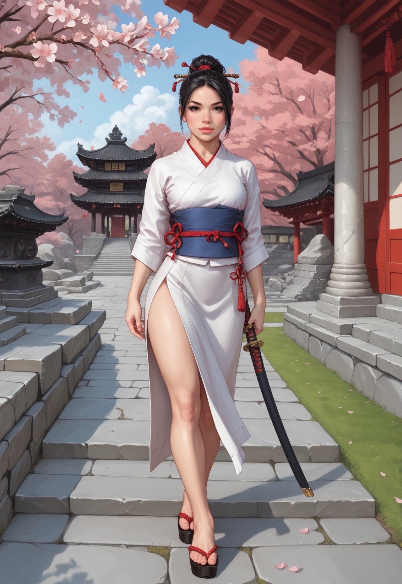 safe_pos, core_9, score_8_up, score_8, semi realistic, ultra detailed, 8k, high quality, hi res, high quality, detailed eyes, perfecteyes, detailed face, 1girl, sharp focus, cowboy-shot, focus on hip, (1girl:1.2), ninja assassin, stealthy outfit, (((katana))), pale skin, short straight black hair, realistic, cinematic angle, cinematic lighting, athletic body, focused face, dark eyes, stealthy pose
BREAK
infiltrating a feudal Japanese castle at night
BREAK
source_ninja_art, rating_explicit, expressive, full body, dynamic pose
BREAK
detailed beautiful background, traditional Japanese architecture, moonlit gardens, cherry blossom trees, ancient stone walls, serene ponds, mysterious shadows
(((full clothed)))