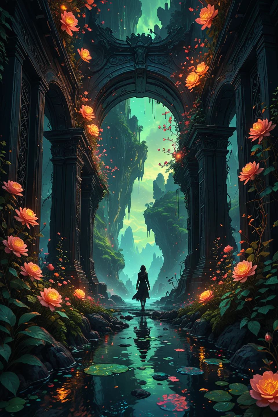 hyperrealistic art ultra-detailed digital painting, cinematic lighting, 8k resolution,
<lora:add-detail-xl:0.7>,
<lora:detailed_notrigger:0.7>,
<lora:Flux-style-xl-lora:0.3> flux-style ,
<lora:IOS_Iridescent_opal_style:0.1>,
<lora:linquivera:0.15> linquivera, liiv1,
<lora:20230829-1693273691112:0.3>
a wanderer in black clothes fluttering in the wind, surreal landscape filled with neon-lit quantum doorways,
each portal reveals a radically different realm
celestial garden with floating islands of glowing roses,
volcanic plains with liquid-gold lava and obsidian crystal forests,
primordial jungle with phosphorescent flora and liquid-metal pools,
intricate details: portals framed by glowing alien glyphs,
dynamic effects: aurora borealis waves,
color palette: realms explode with luminous emerald and gold,
background: multidimensional sky with shattered reality shards and floating light orbs, artstation trending, by james jean and loish, unreal engine 5 render, wide-angle lens, volumetric glow , . extremely high-resolution details, photographic, realism pushed to extreme, fine texture, incredibly lifelike