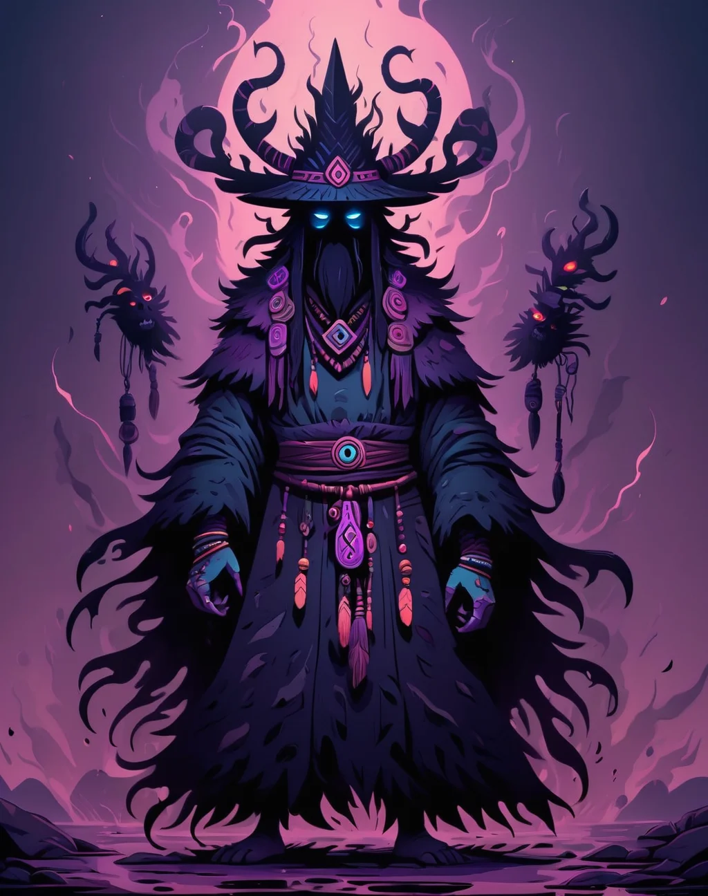 <lora:Shadow_Style_XL:0.8> shadow, 8K,, HD, gloomy colors, dark aura, horror, shaman, cartoon style, flat