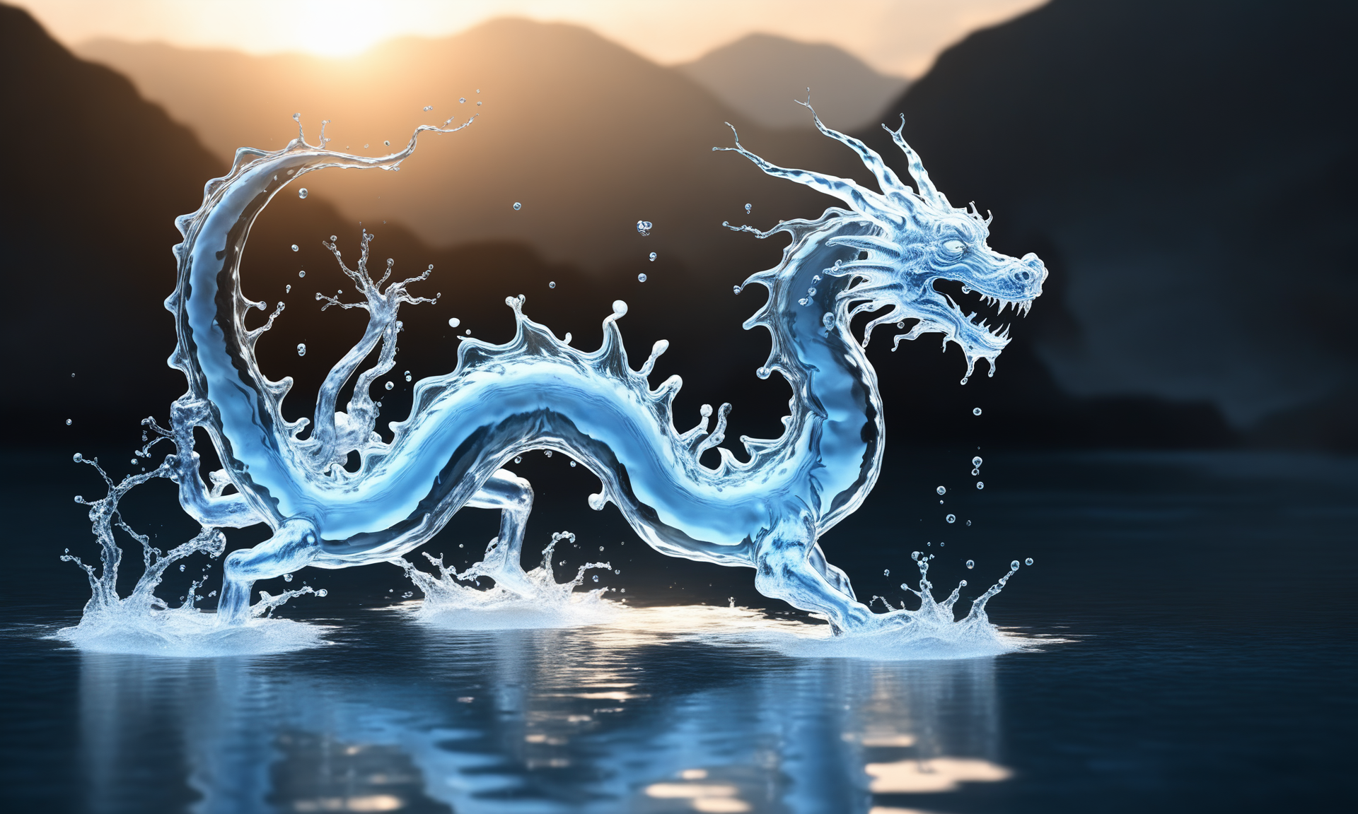 <lora:watercd_xl-000008:0.7>,a transparent water elemental chinese dragon made of (watercd_xl,wavy,brightness,contortion,abstract) in pool,water eyes,water hairs,water body,splash water,water drops,no humans,long-focus,tilt-shift,outdoors,on water,full body,chinese zodiac,cutie,cute,still life,front view,facing viewer,looking at viewer,ethereal fantasy concept art,magnificent,epic,majestic,magical, emotional,harmonious,high budget,moody,epic,gorgeous,perfect lighting,realistic,photorealistic,photographic,photo (medium),real,moody lighting,volumetric lighting,reality ray tracing,8K,HDR,UHD,masterpiece,best quality,highly detailed,high resolution,finely detail,extremely detailed,ultra detailed,wallpaper