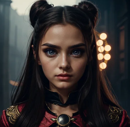 (brunette_ponytail conjurer,:0.8) (((( retro), warlike), otherworldly)), magical, high fantasy, waist up, perfect eyes, huge eyes, kawaii eyes, gaze, highest quality, HD, 4k, fstop, depth of field, cinematic lighting, best illumination, cinematic, 18 years old, cute, fit, stunning, dazzling, atmospheric, vibrant