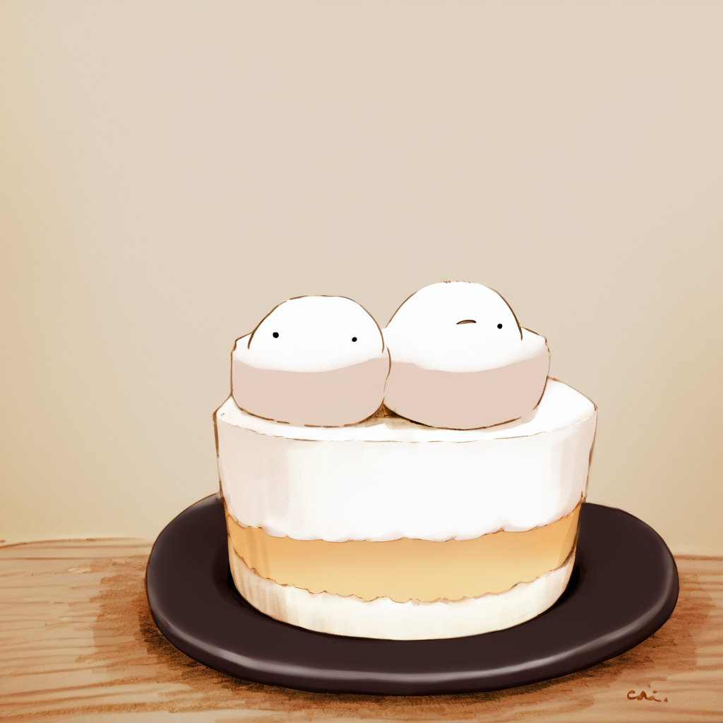 <lora:drawingchisanne:1.29>, animal focus, no humans, solid circle eyes, food focus, cake, solid circle eyes, no humans