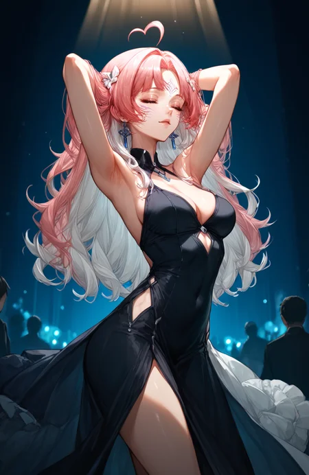 score_9,score_8_up,score_7_up,source_anime,
<lora:isha_ta_v2>,ishavd,multicolored hair,pink hair,white hair,heart ahoge,ahoge,pink eyes,facial mark,
dancing in the club, cocktail dress, arms behind head, closed eyes, solo focus, bokeh,
<lora:Expressive_H:0.6>,expressiveh,sexy,<lora:cutesexyronutts_style_xl:0.5>,csr style,<lora:liliana:0.4>,liliana,
<lora:S1_Dramatic_Lighting_v2:0.2>,s1_dram,<lora:Neon_Splash_Art_for_Pony:0.3>,mad-cbrpnksplshrt,<lora:sinfully_stylish_PONY_0.2:0.3>,moody lighting,sinfully,dramatic lighting,
bedroom,sunlight,
