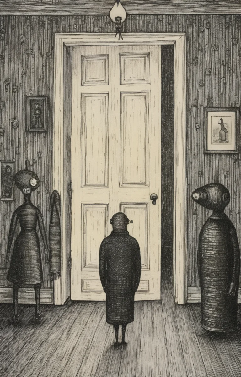 masterpiece,best quality,<lora:tbh276-sdxl:0.9>,illustration,style of Edward Gorey portrait of Housework robots