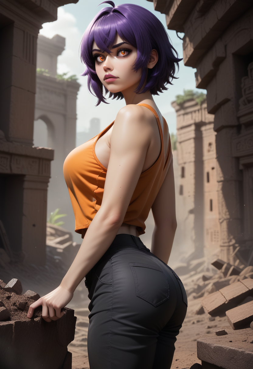 score_9, score_8_up, score_7_up,
1girl, solo, orange tank top, black cargo pants, lowleg pants, ancient ruins, dig site, digging, from side,
 <lora:Dark_Amethyst_Pony_v0.1:0.5> d4rk4m3thyst, orange eyes, purple crossed bangs,