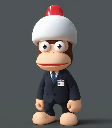 masterpiece, best quality, amazing quality, business outfit, <lora:ApeEscapePipo_v2:0.85> p1p0, ape, solo, full body, white helmet, simple background, no humans,, masterpiece, best quality, amazing quality