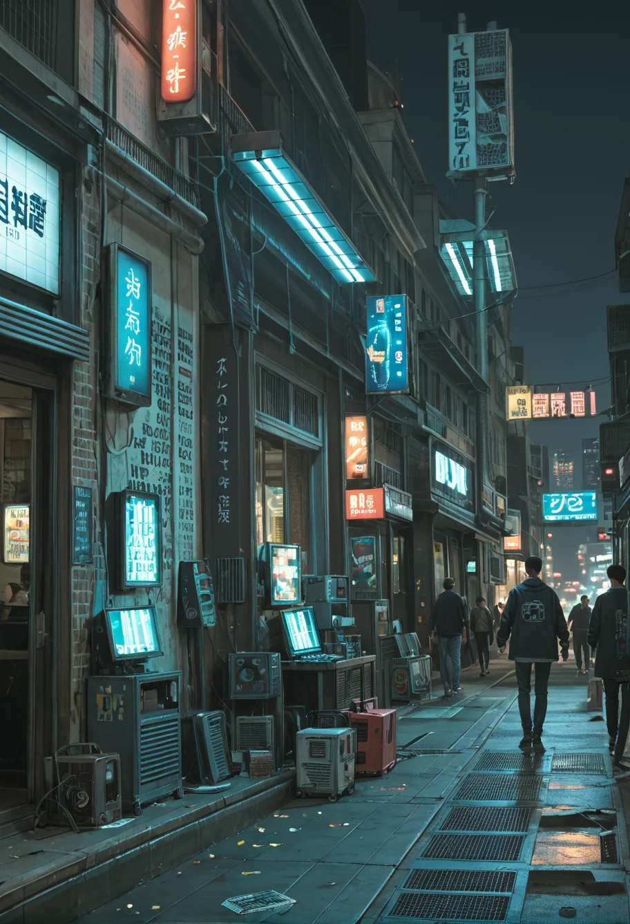 ,ruanyi0779,science fiction,neon lights,street,cityscape,people,crowd,<lora:0779 science fiction world_v1_pony:1>, score_9,score_8_up,score_7_up,,8k,1girl,solo,