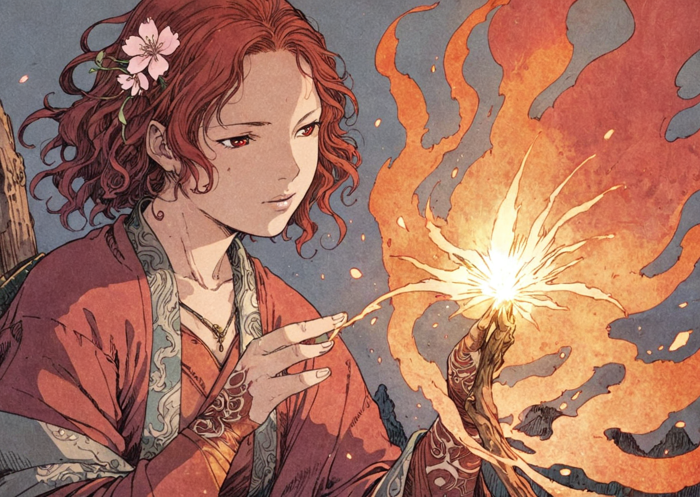 fantasy illustration,anime,art by Tsutomu Nihei,manga,oil paint;
closeup,Firebender,princess,intricate red tattoos,using fire powers to melt metal with her hands,kamekameha,fire storm,mini tornado,edo period japan,cherry blossom tree;, <lora:moebzxl:0.5>, by moebius, masterpiece, best quality, intricate, highly detailed:1.1, drawing, concept art by Jean Giraud, <lora:hand 4:0.3>, <lora:joelle0:1>,Laura Prepon,woman,, <lora:Split Lighting style v2:1> 
Split Lighting Photography of a