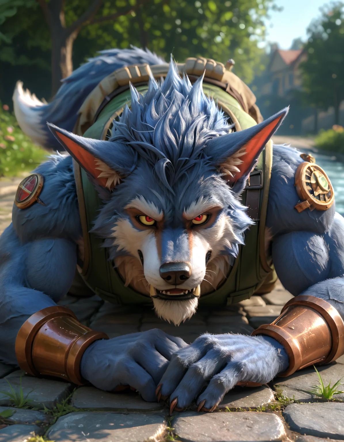 score_9, score_8_up, score_7_up, BREAK rating_safe, detailed, cinematic lighting, hdr, masterpiece, best quality, ultra realistic, 4k, 2k, film photography, RAW photo, photorealistic, analog style, subsurface scattering, photorealism, <lora:add-detail-xl:3.0>, <lora:sinfully_stylish_SDXL.safetensors:1.0>, <lora:AdvancedEnhancerXLv2.safetensors:1.0>, <lora:2.5DRealisticV2.safetensors:0.25>, solo, anthro, <lora:5_warwick_lol-15.safetensors:1.0>, warwick_lol, anthro, canid, male, solo, canine, mammal, wolf, male focus, 1boy, muscular, furry, furry male, muscular male, clothing (perspective, lying on ground hands behind back looking through, thinking, Czech Republic raining sunlight:1.15)