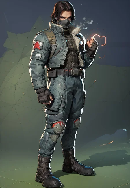 score_9, score_8_up, score_7_up, Winter soldier, static pose, full body view
