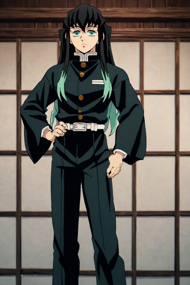 score_9, score_8_up, score_7_up, score_6_up, score_5_up, score_4_up, BREAK source_anime, anime screencap, anime coloring, , , , , 1boy, solo, male focus, <lora:muichirou_tokitou_pony:0.8>, muichirou_tokitou, , demon slayer uniform, patriotic costume, Middle Earth: A vast and ancient world, home to Elves, Dwarves, Hobbits, and Wizards, One hand on hip, displaying attitude, <lora:sdxl_lightning_8step_lora:1>