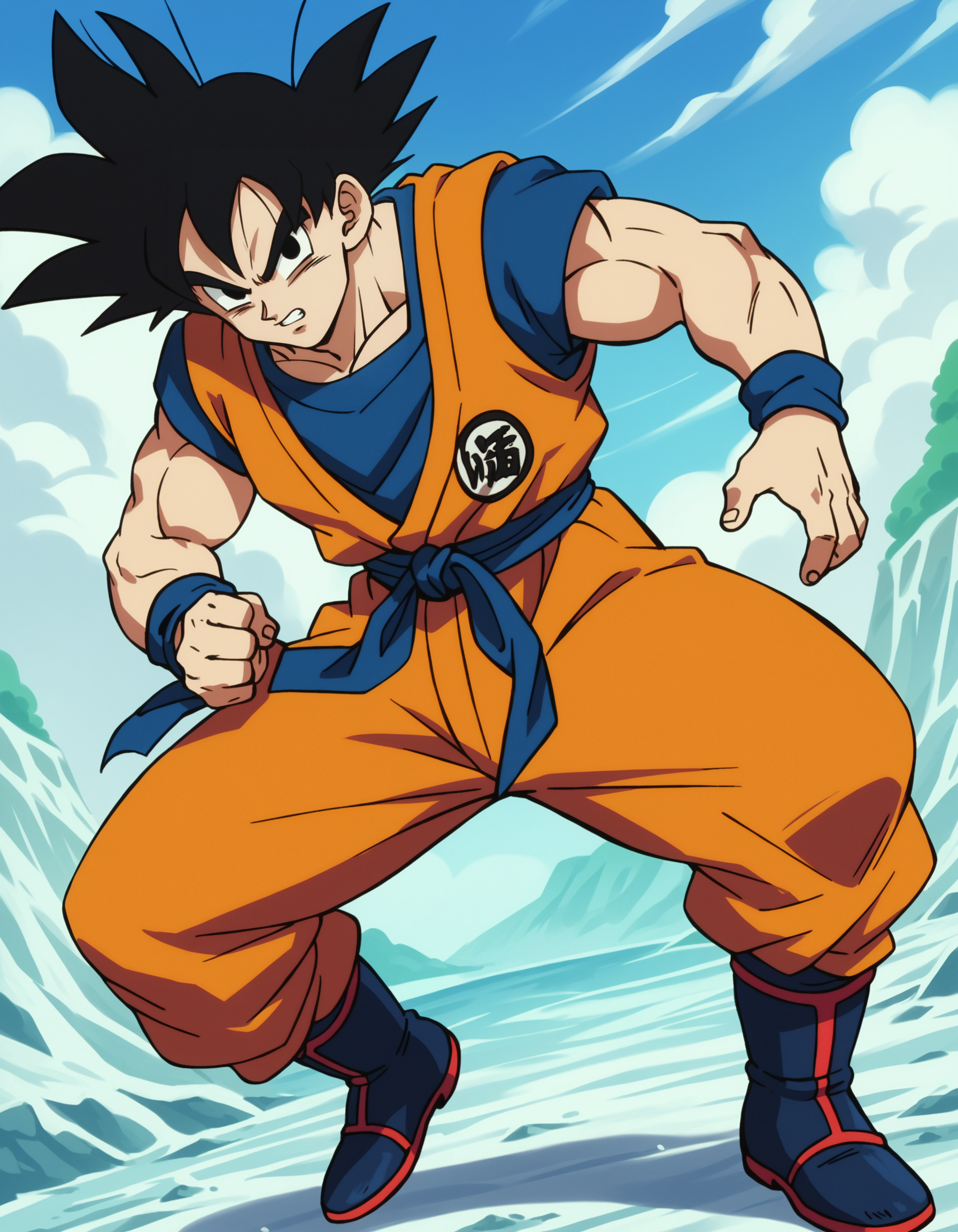 zPDXL, score_9, score_8_up, score_7_up, score_6_up, score_5_up, source_anime, 4k, absurdres, 1boy, solo,
<lora:Broly_v1:0.8> dbsb, son goku, orange dougi, black boots, blue sash, blue shirt, orange vest, orange pants, black hair, spiked hair, black eyes, muscular, looking at viewer, fighting stance,