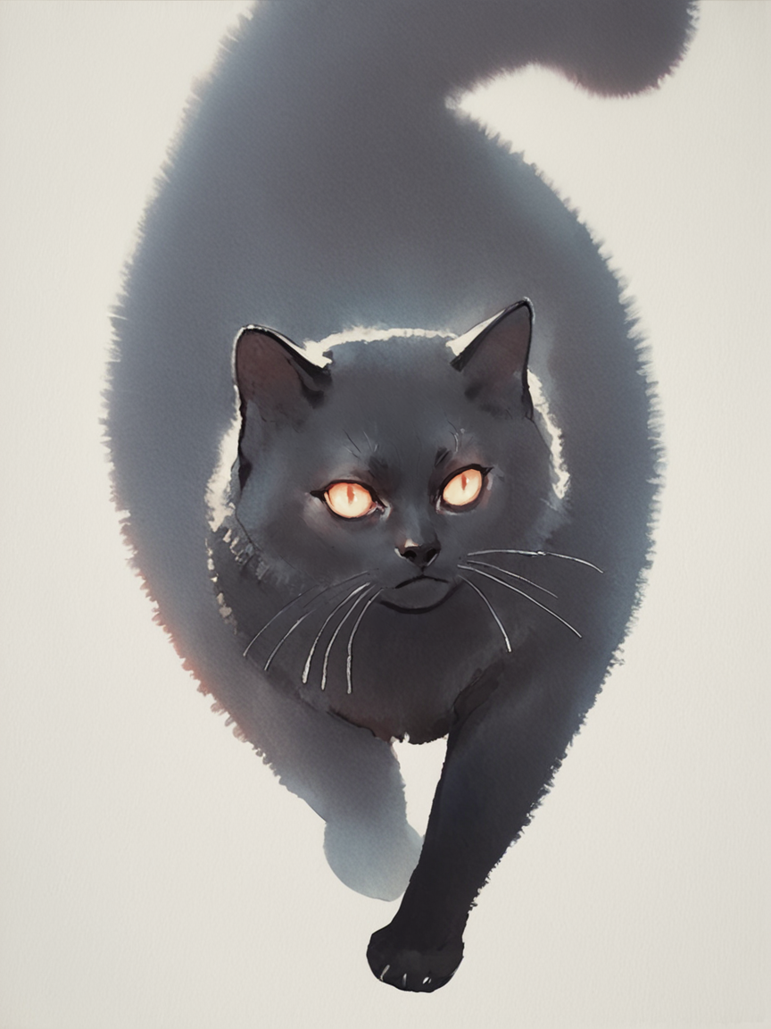 score_9, score_8_up, score_7_up, score_6_up, score_5_up, score_4_up,   <lora:p3np0v4cXLP:1>  p3np0v4c, watercolor,  black cat