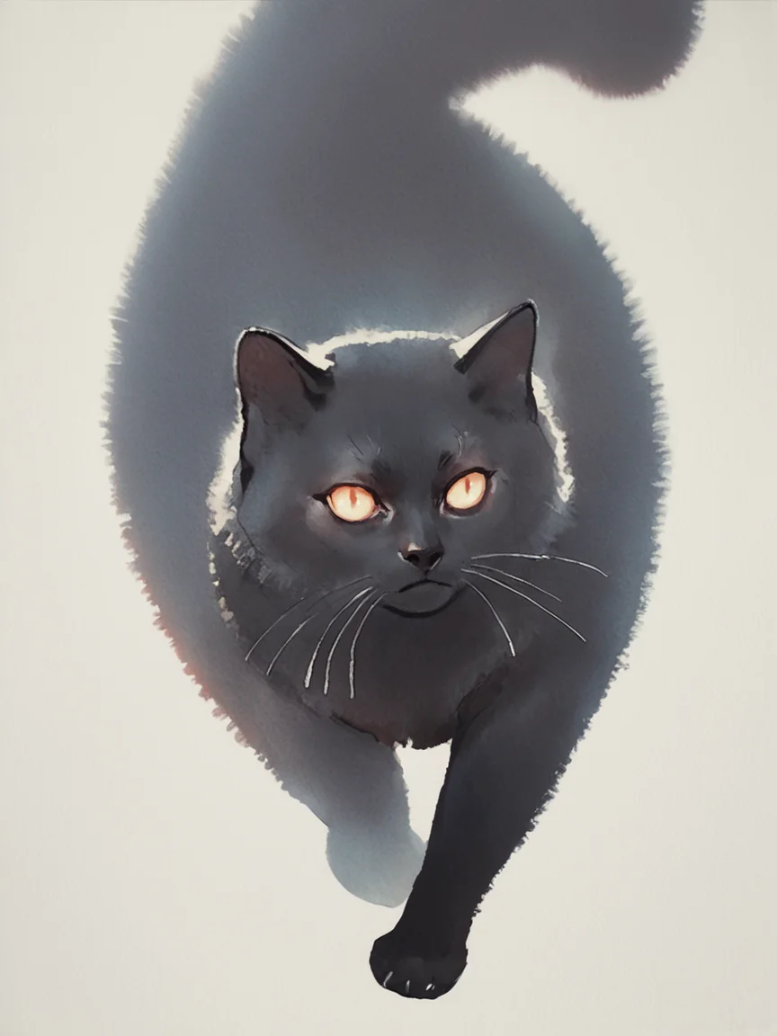 score_9, score_8_up, score_7_up, score_6_up, score_5_up, score_4_up, <lora:p3np0v4cXLP:1> p3np0v4c, watercolor, black cat