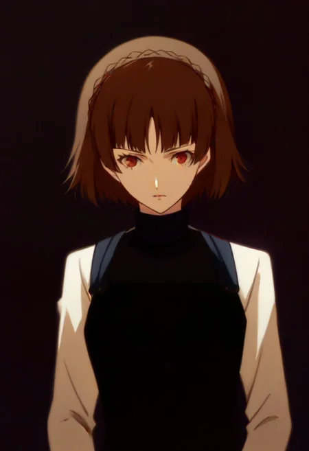 (source_anime), 1 girl, solo, nsfw, aged up, defMako, p5makoto, niijima makoto, short hair, bangs, brown hair, long sleeves, uniform, pantyhose, pleated skirt, turtleneck, plaid skirt,crown braid,uniform, black vest,