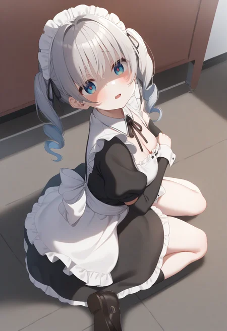 1girl,sincos, ningen mame, toosaka asagi,solo,medium breasts,20yo,maid,maid headdress,
yandere, <lora:yandere_XL_v1:0.7>
shaded face,empty eyes,head tilt,
from above, full body, looking back, silver hair, white eyes,anguish, Station platform, open mouth, drill hair,,
best quality, very aesthetic, absurdres