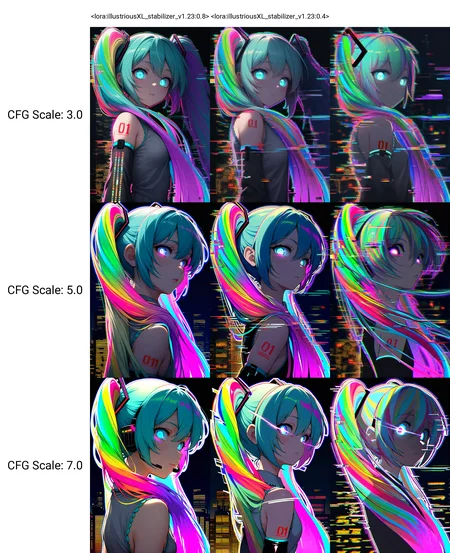 <lora:illustriousXL_stabilizer_v1.23:0.8>1girl,hatsune miku,upper body,from side,black background,colorful,rainbow hair,glowing eyes,glowing outline,neon,looking at viewer,glitch,cityscape,masterpiece,best quality,