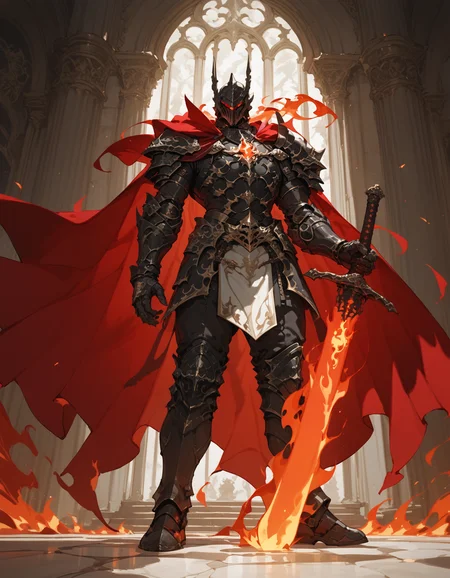 (score_9,score_8_up,score_7_up),glowing style,the image depicts a person, possibly a man, standing in a room and holding a flaming sword. the sword appears to be glowing, and the person seems to be wearing a red cape. the scene appears to be a fantasy or action-oriented setting, with the person possibly being a warrior or a character from a story. the flaming sword and the red cape give the image a dramatic and intense atmosphere,<lora:glowing_style_XL_16E_GPmixV_V1.7:1>
