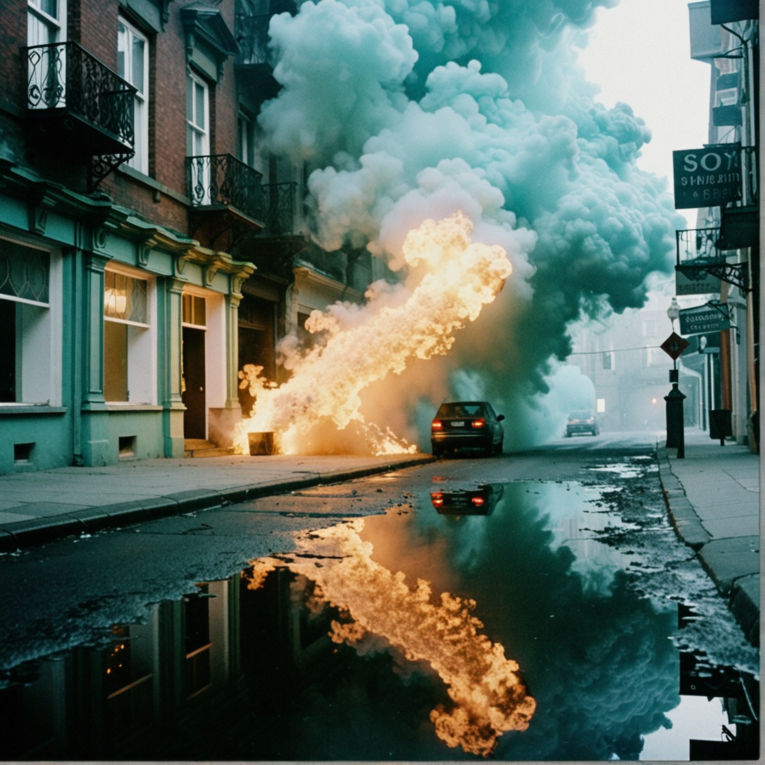 fractoids, amateur photography, landscape, rough aqua street, igniting, massurrealism, Stately, shot on film, Sony camera