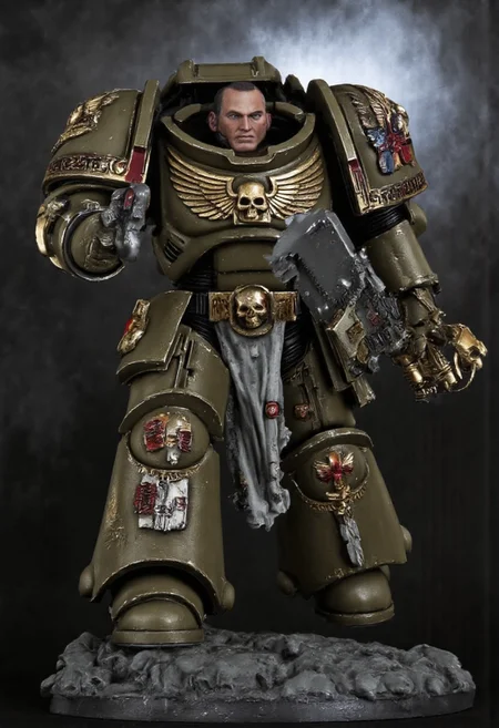 Score_9_up, absurdres, Source: GamesWorkshop, best quality, expressive eyes, perfect face, space marine, a Gray Knights Astartes Chapter space marine wielding a chainsword, olive drab power armor and astartes helmet, mantisdetailerse, adddetails, smokey background,
MOVIE STILL,
FILM STILL,
CINEMATIC,
CINEMATIC SHOT,
CINEMATIC LIGHTING,