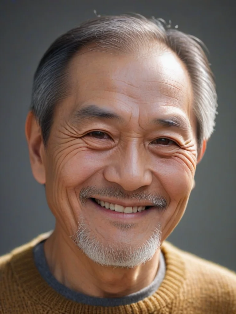 natural portrait, (head pose:1.1), close-up face of mature elderly 1man, grin, lighting style <lora:Natural_Portraits_v1:0.5>, chinese, looking to the side, spring sweater, real life insert, beard
