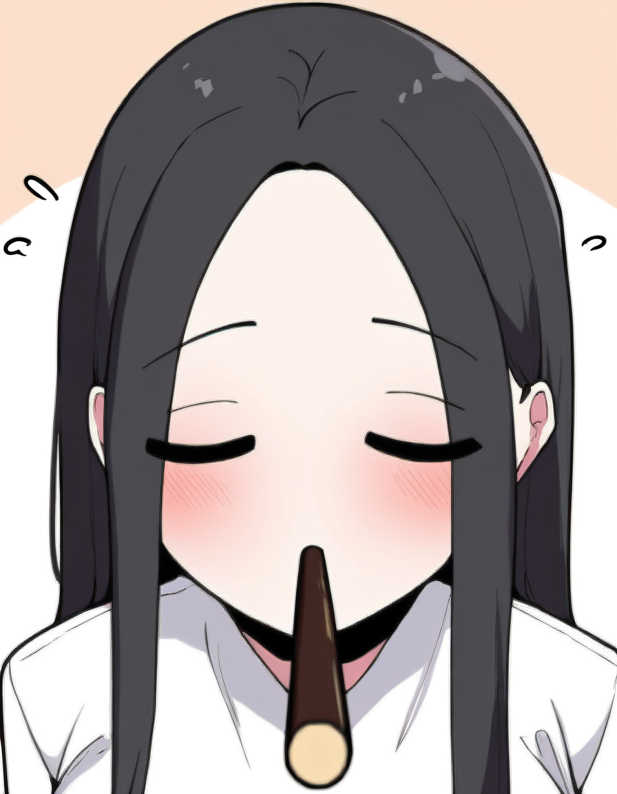 masterpiece, best quality, newest, absurdres, highres, safe,, <lora:yoo-jae-kyung-manhwa-illustriousxl-lora-nochekaiser:1>, yoo jae-kyung, long hair, large breasts, black hair, closed eyes, forehead,, <lora:incoming-pocky-kiss-ponyxl-lora-nochekaiser:1>, incoming pocky kiss, looking at viewer, blush, food, mouth hold, flying sweatdrops, pocky, closed eyes, foreshortening,, , cowboy shot, solo