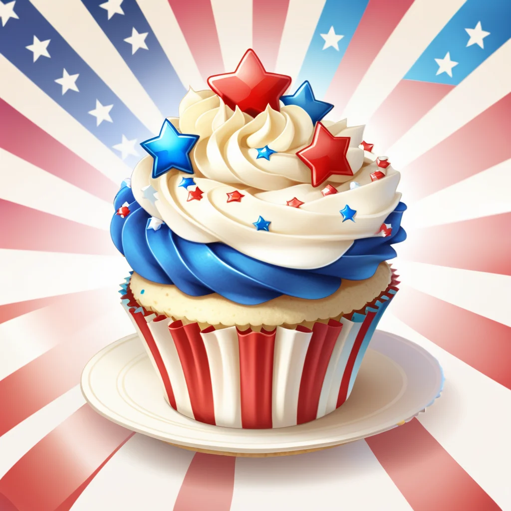 <lora:FoodIconsNew:0.7> fooico, an American themed cupcake, red white and blue colors, game icon, professional, high quality, super cute, kawaii, 8k, adorable