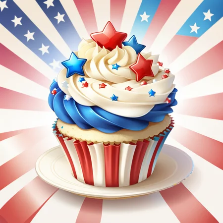 <lora:FoodIconsNew:0.7> fooico, an American themed cupcake, red white and blue colors, game icon, professional, high quality, super cute, kawaii, 8k, adorable