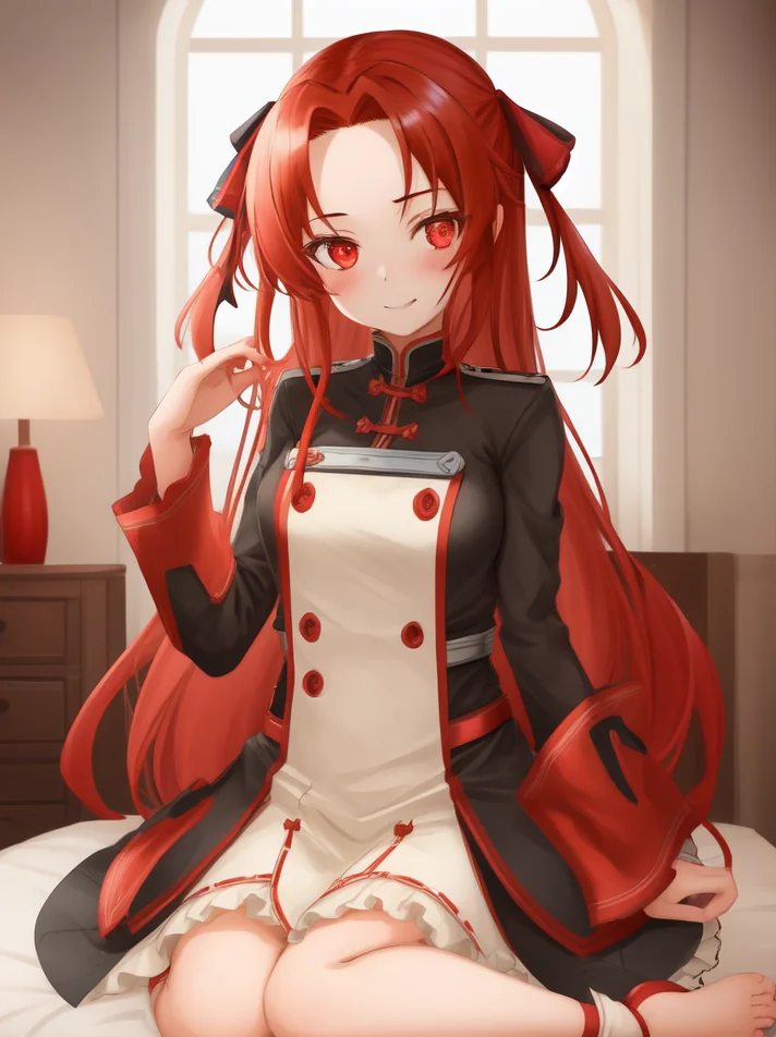 1girl, tiese, red eyes, red hair, solo, portrait, looking at viewer, best quality, high quality, highly detailed, highres, masterpiece, <lora:tiese:0.8>