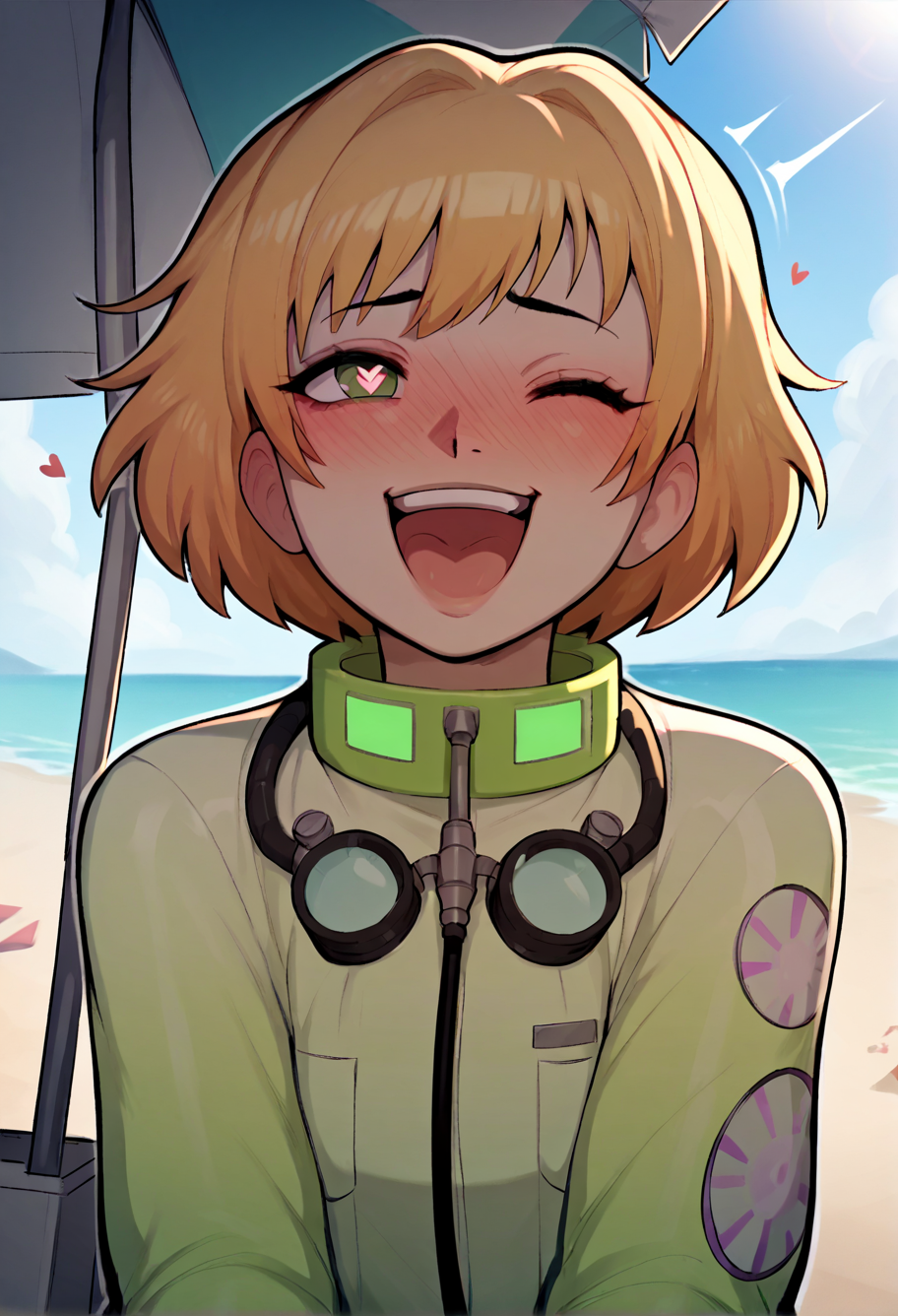 score_9, score_8_up,score_7_up, 1girl, solo, 
lab equipment, genetic samples, microscope, biohazard suit, DNA helix, 
heart-shaped pupils, open mouth, open mouth, happy , smile, moaning, one eye closed, full-face blush, 
in the beach, summer sky, sunshade umbrella ,
 <lora:frbll_pdxl_EliPot-40:1>