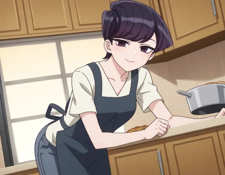 score_9, score_8_up, score_7_up, source_anime,
shuukokomi, <lora:shuuko-komi-s1s2-ponyxl-lora-nochekaiser:1>,
shuuko komi, short hair, black hair, black eyes, half-closed eyes,
shirt, white shirt, short sleeves, pants, apron, denim, jeans, blue apron,
indoors, kitchen, bent over, smile,
looking at viewer, cowboy shot, dutch angle, solo,