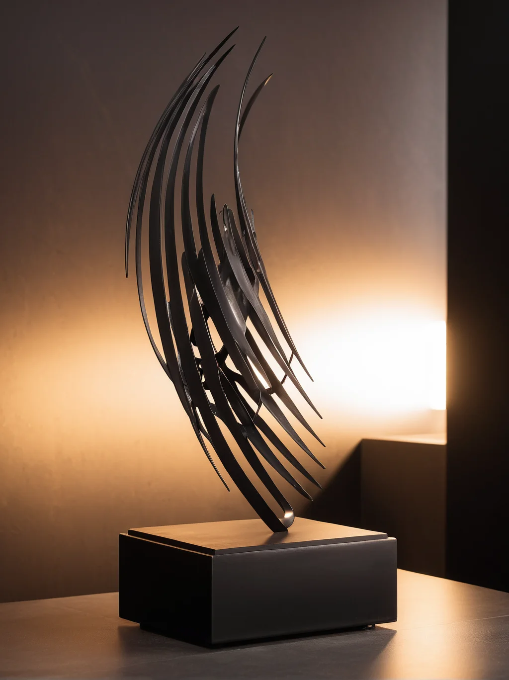 Professional photography of helfstyn interior, black metal sculpture, cinematic light, rimlight, dof, <lora:Helfstyn_XL:0.8>