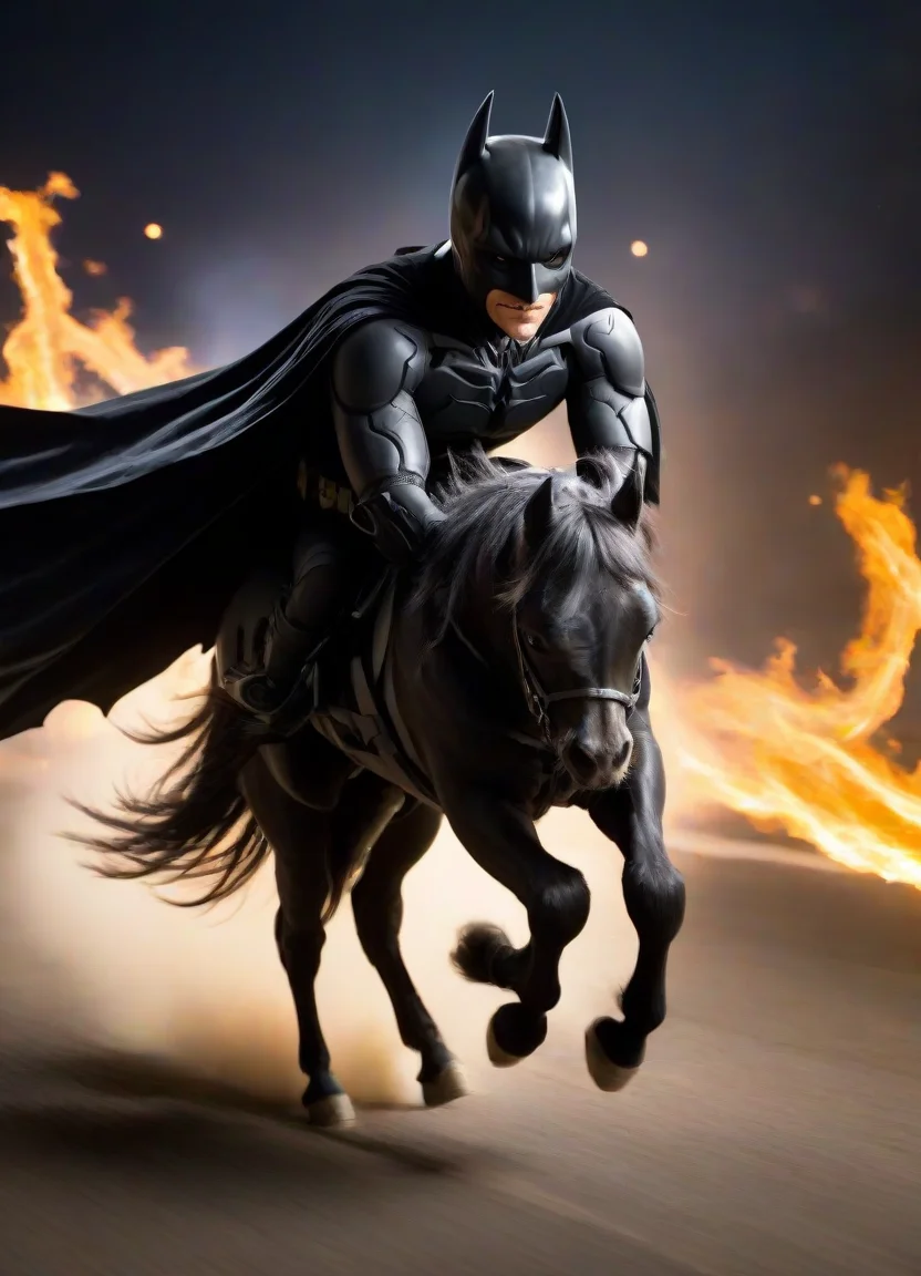 <lora:PE_Batman_DarkKnight:0.8> PEBatman,
riding a tiny pony, motion blur, speed lines, light trails, fire trails,
masterpiece, high resolution, octance 4k, high detail,