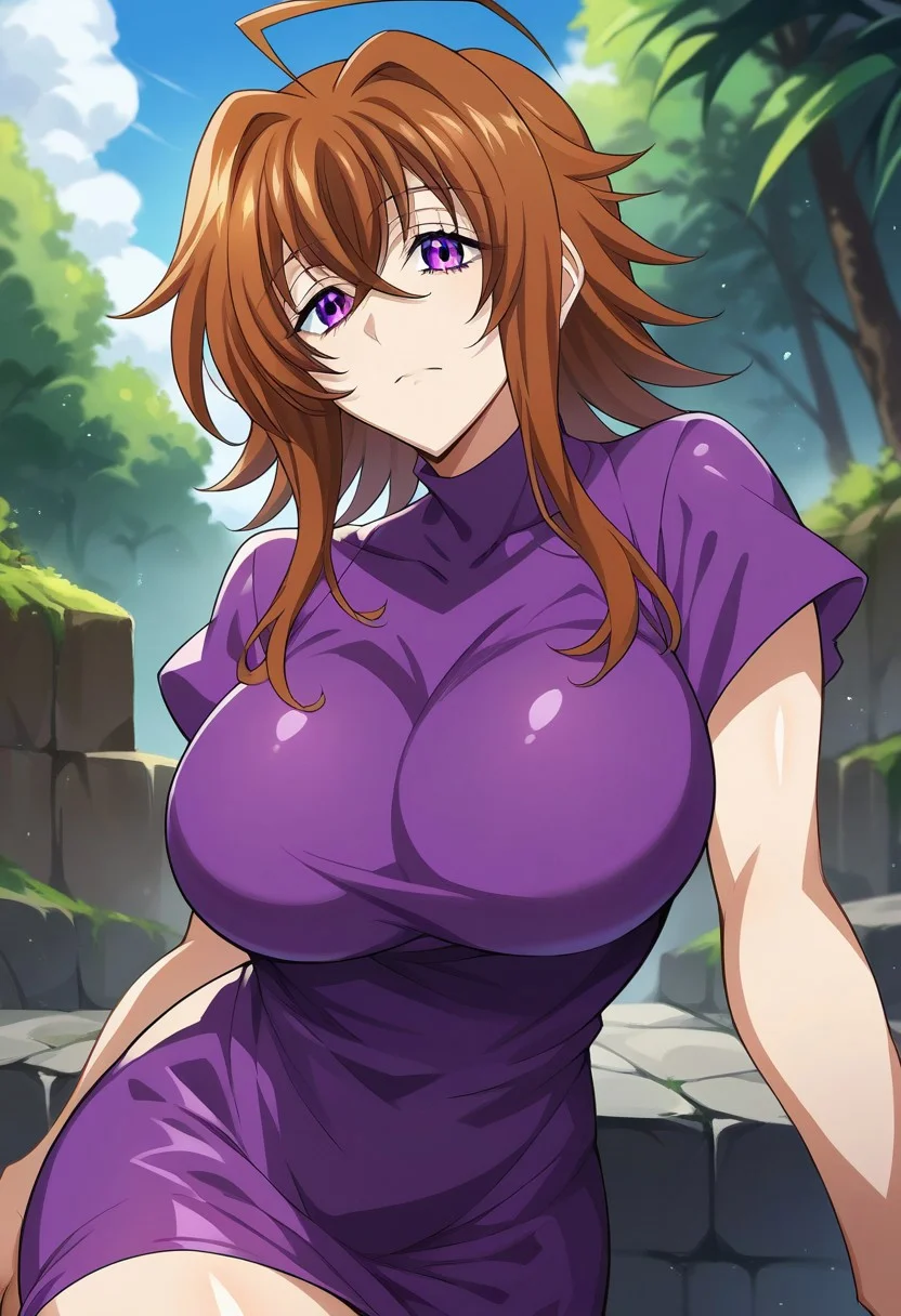 score_9, score_8_up, score_7_up, source_anime,
,Venelana Gremory, BROWN HAIR, SHORT HAIR, ANTENNA HAIR, ahoge, BANGS, PURPLE EYES, BIG BREAST, CURVY, WIDE HIPS, PURPLE DRESS, HAUSSE,